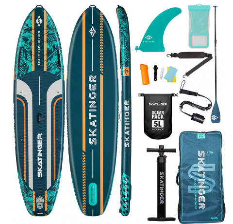 SkatingerLeafy Expedition Green Allround Paddle SUP Board – Stability, Endurance & Control